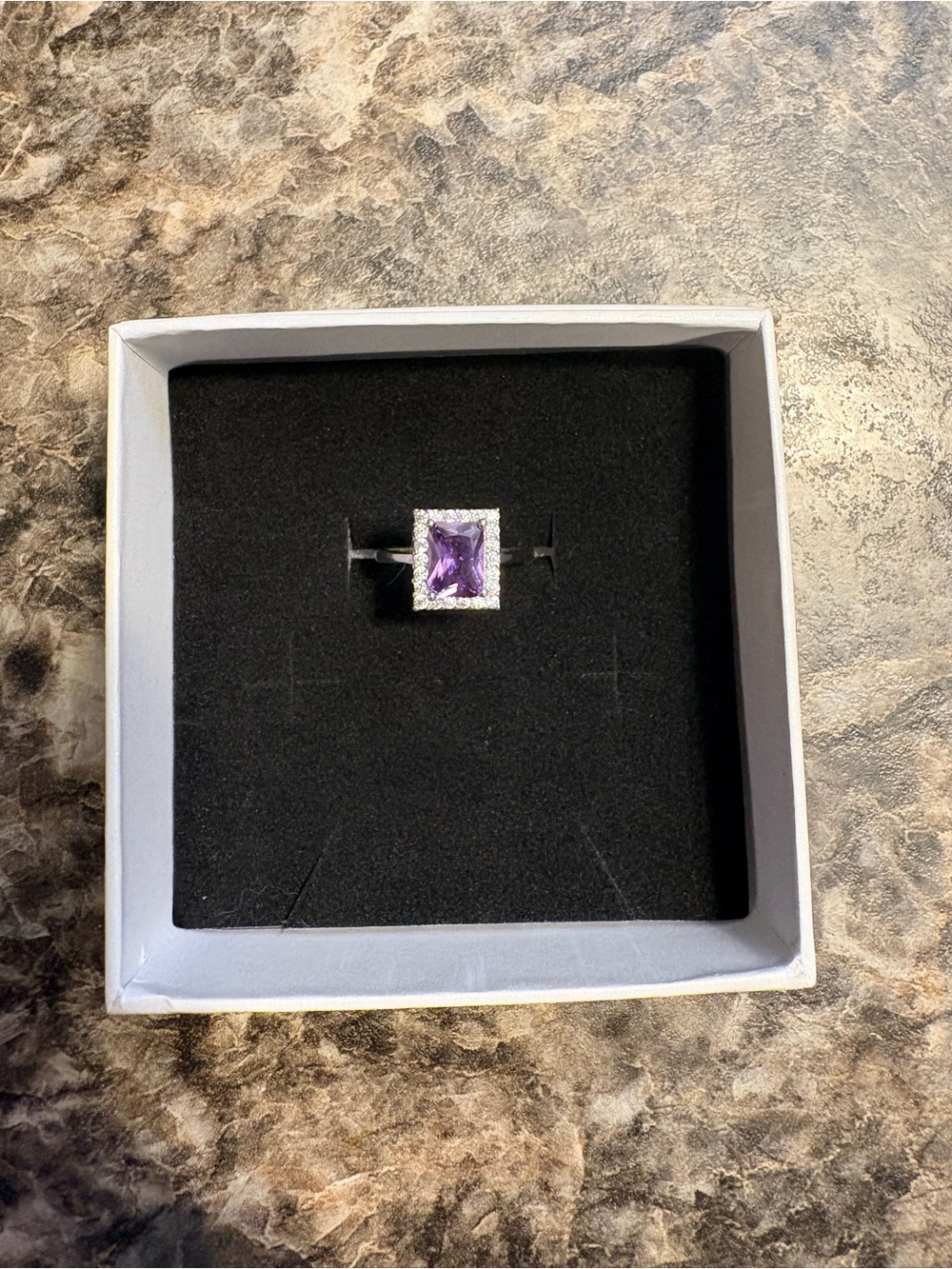 Genuine Purple Amethyst with a Halo Sterling Silver Ring size 6